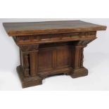 ITALIAN BAROQUE WALNUT LIBRARY TABLE old surface, thick rectangular top, one side with three drawers