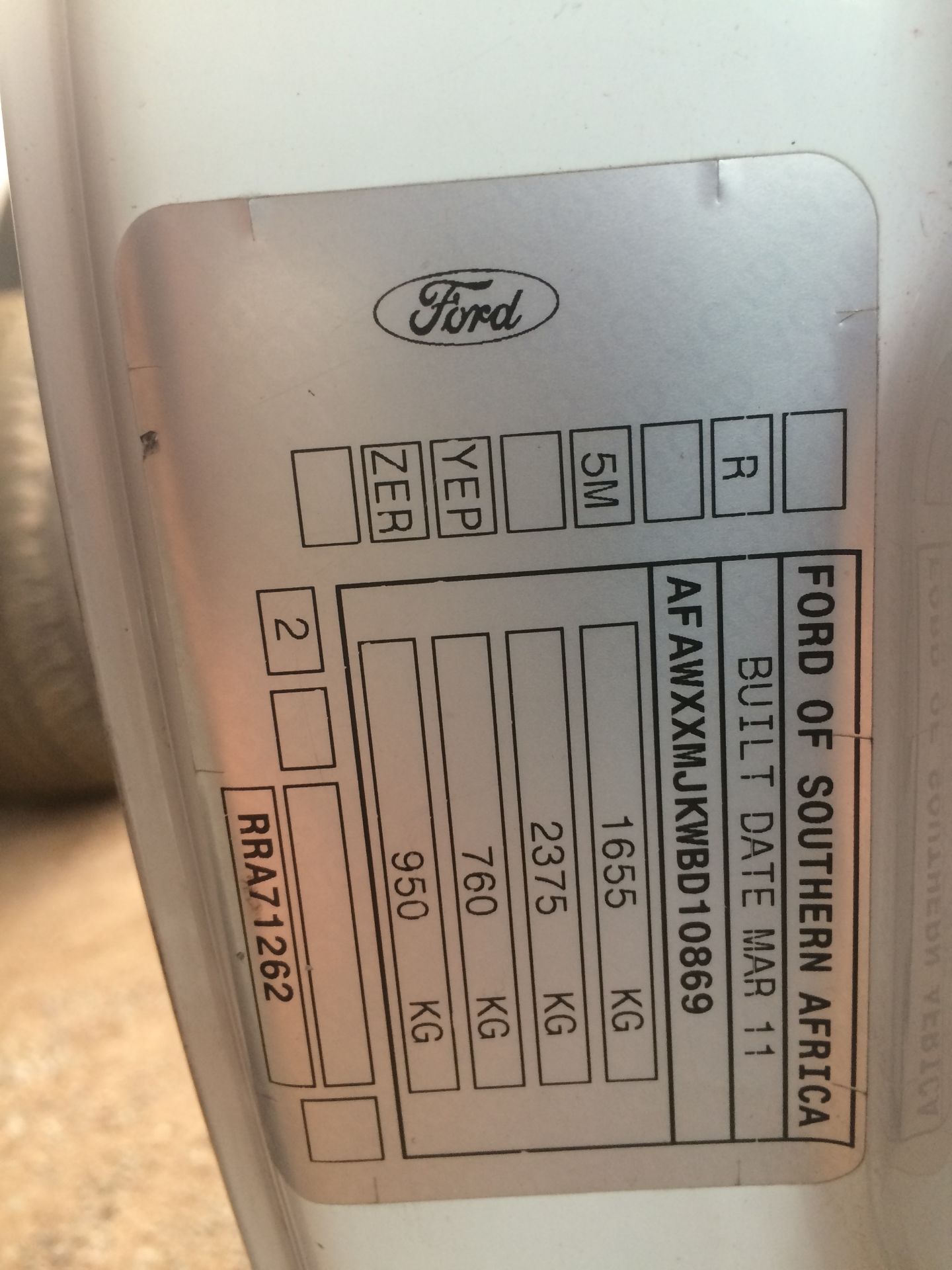 2011 FORD  BANTAM 1.6 LDV REG NO: BH85ZPGP - Image 3 of 4