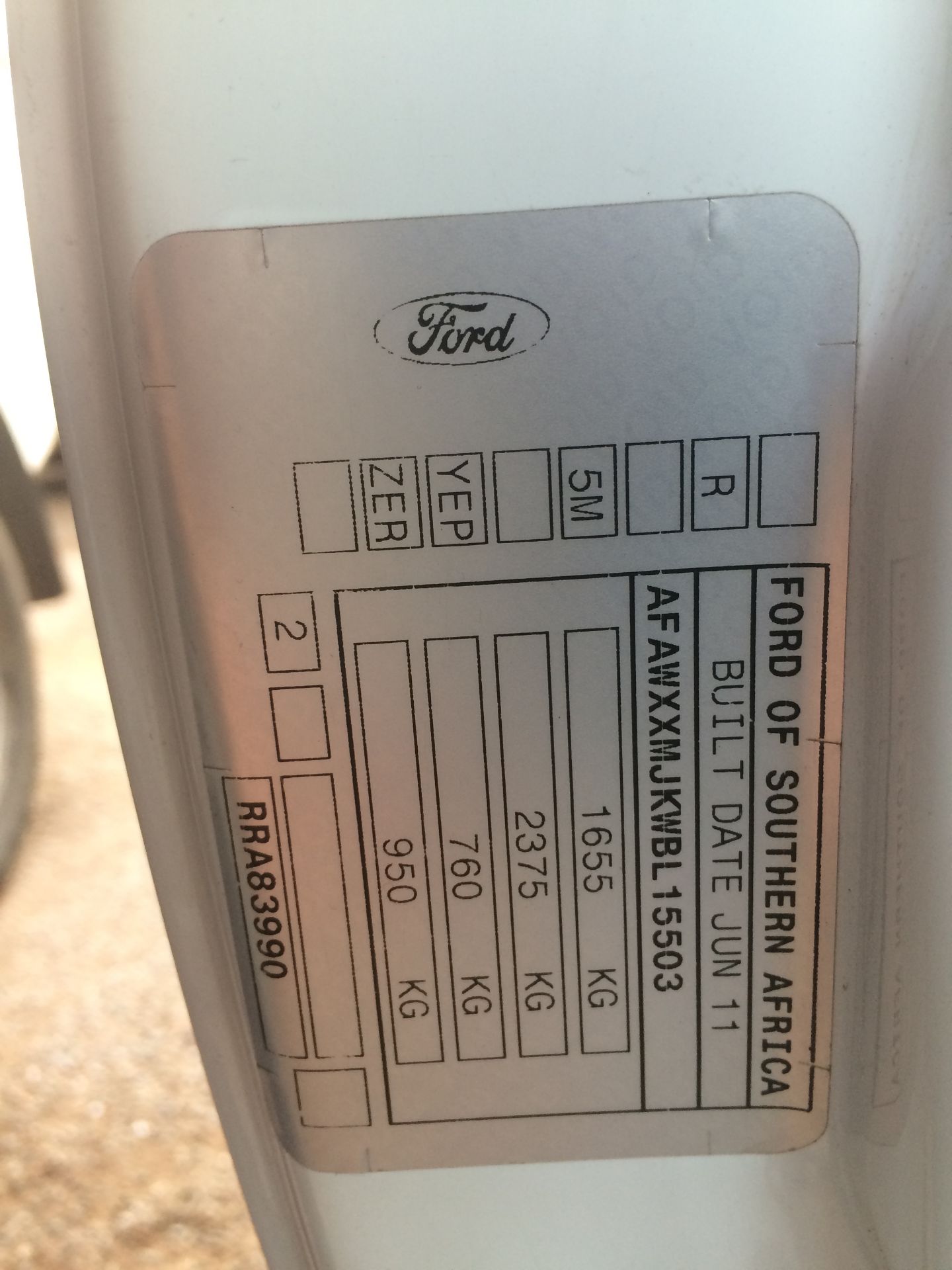 2011 FORD BANTAM 1.6 LDV REG NO: BJ41FGGP - Image 3 of 4