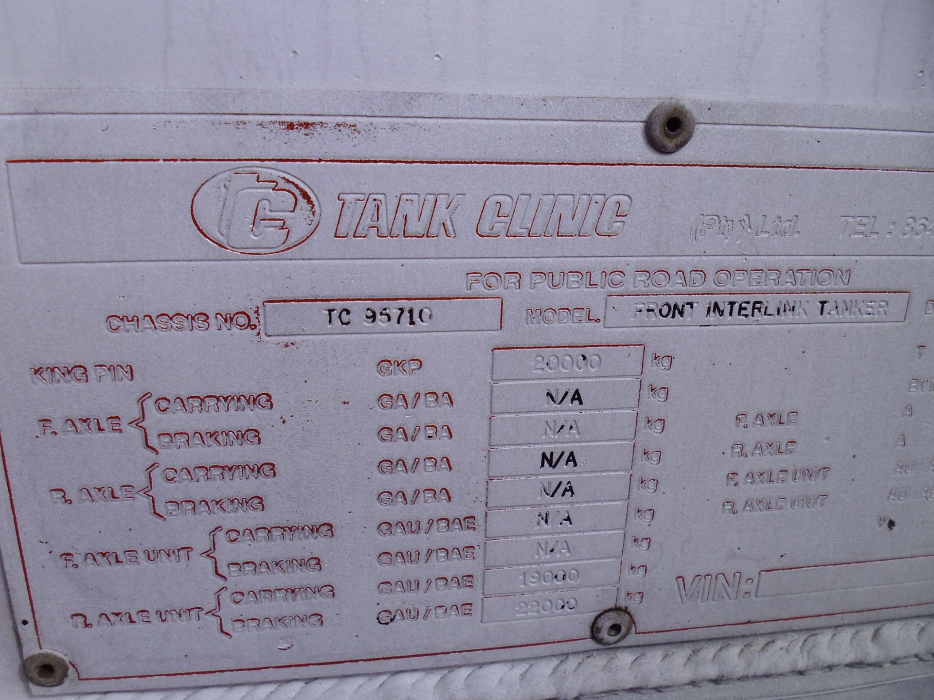 1995 TANKCLINIC ALUMINIUM INTERLINK TRAILER - REG NO: ND505382 (FLEET NO: SB1533/4) - Image 7 of 13