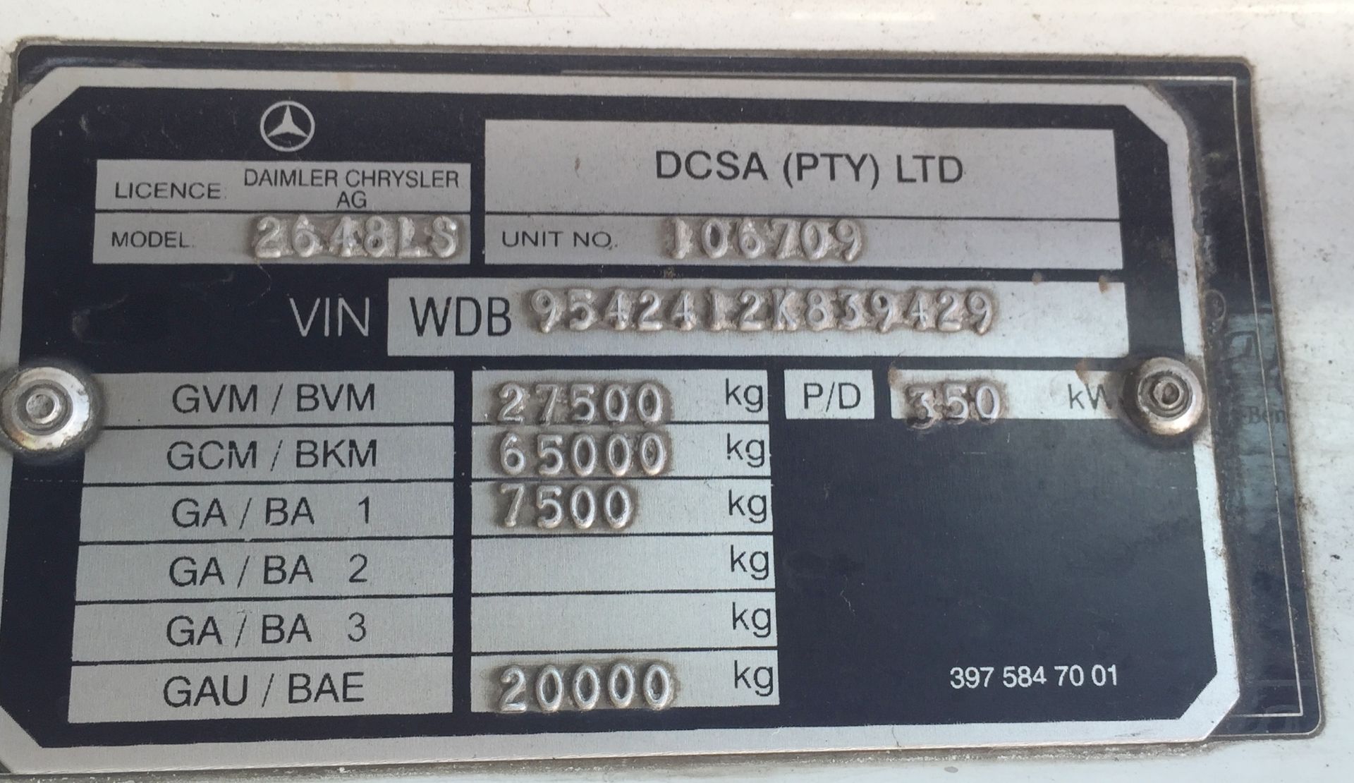 2003 M/BENZ ACTROS 2648 6X4 T/T - REG NO: FMC603FS - (ITEM TO BE SOLD SUBJECT TO CONFIRMATION) - Image 8 of 9