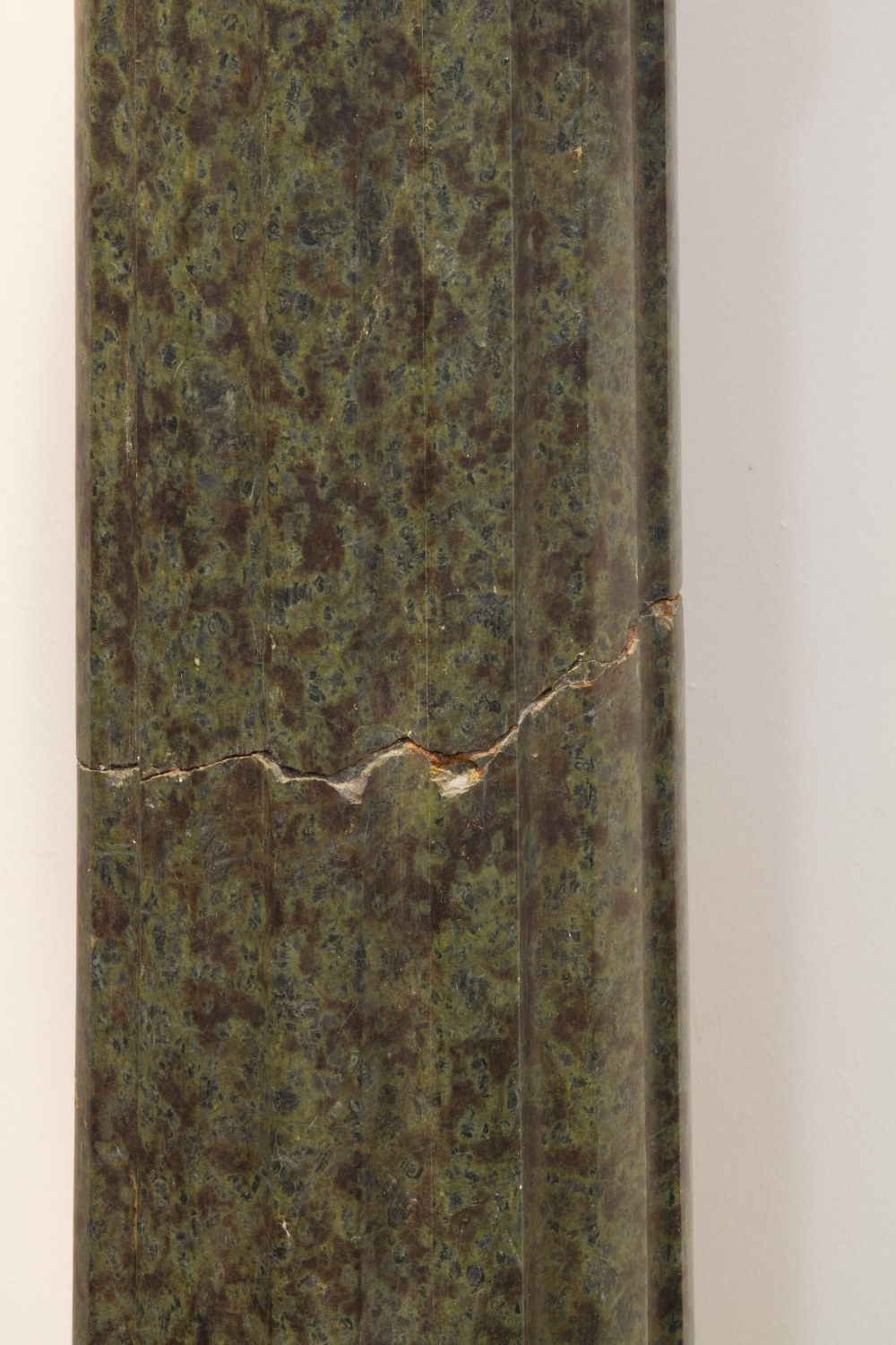 A NEAR PAIR OF 19TH CENTURY DARK GREEN MARBLE COLUMNS, each with a circular stand above twist and - Image 2 of 4