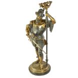 A 19TH CENTURY BRONZE FIGURE OF A SPANISH CONQUISTADOR WITH CONFORMING FLOOR STANDING PLINTH, the