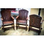 A SET OF THREE MAHOGANY HALL ARMCHAIRS, in a medieval style  (3)