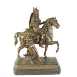 A LARGE PAIR OF LATE 19TH CENTURY SPELTER FIGURES ON HORSEBACK COMPRISING A CENTURION EXCHANGING