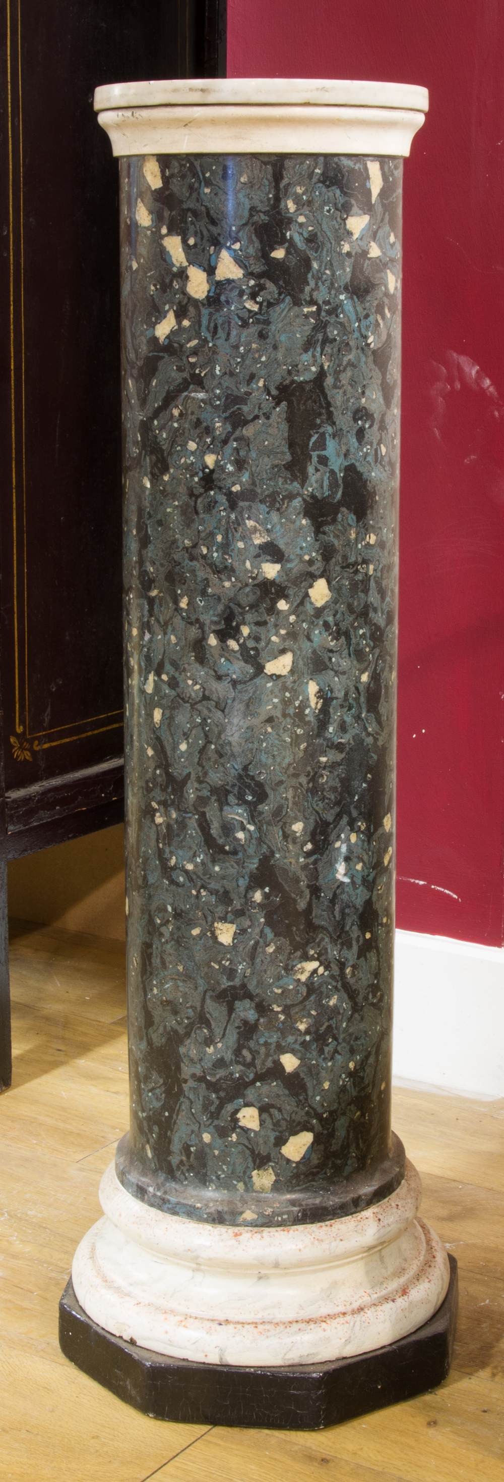 AN EMPIRE STYLE MARBLE COLUMN, with gilt metal bandings, H 100 cm, together with a faux green marble - Image 2 of 2