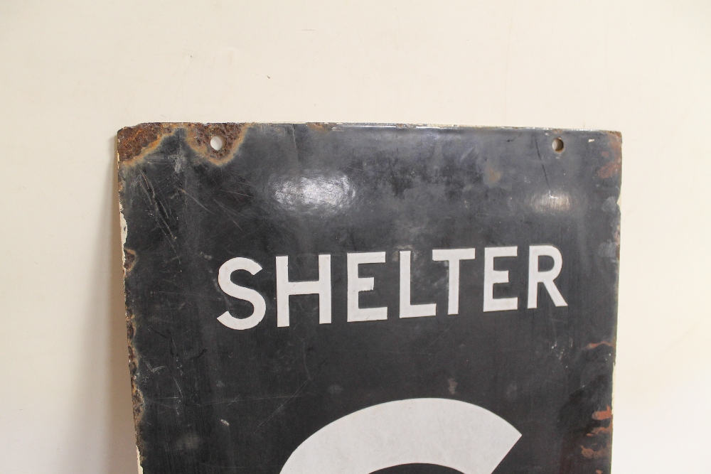 A WWII DOUBLE SIDED ENAMEL AIR RAID SHELTER SIGN, inscribed 'S Shelter Here' in black and white, - Image 3 of 3