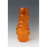 A WHITEFRIARS TANGERINE HOOPED GLASS VASE BY GEOFFREY BAXTER, pattern number 9780, from the textured