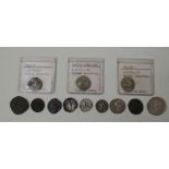 A COLLECTION OF ROMAN COINS, to include a republican Roma head Denarius, examples of Trajan and