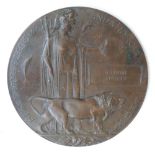 A WWI MEMORIAL PLAQUE, named 'William Bennett' Buyers - for shipping pricing on this lot, visit