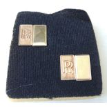 A PAIR OF 9 CT GOLD CUFFLINKS WITH ROLLS ROYCE 'RR' BADGES, of slab form with chain link joints