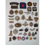 A COLLECTION OF MILITARY BADGES AND CLOTH INSIGNIA, to include 'NAFFI', 'RASC', Women's Land Army,