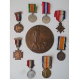 A WWI CASUALTY TRIO AND MEMORIAL PLAQUE, 1914/15 star named '8062 Cpl T. Salt S. Staffs R', BWM