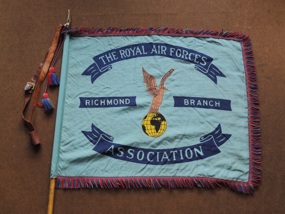 A VINTAGE 'ROYAL AIR FORCE ASSOCIATION, RICHMOND BRANCH' MARCHING BANNER, mounted on a two piece