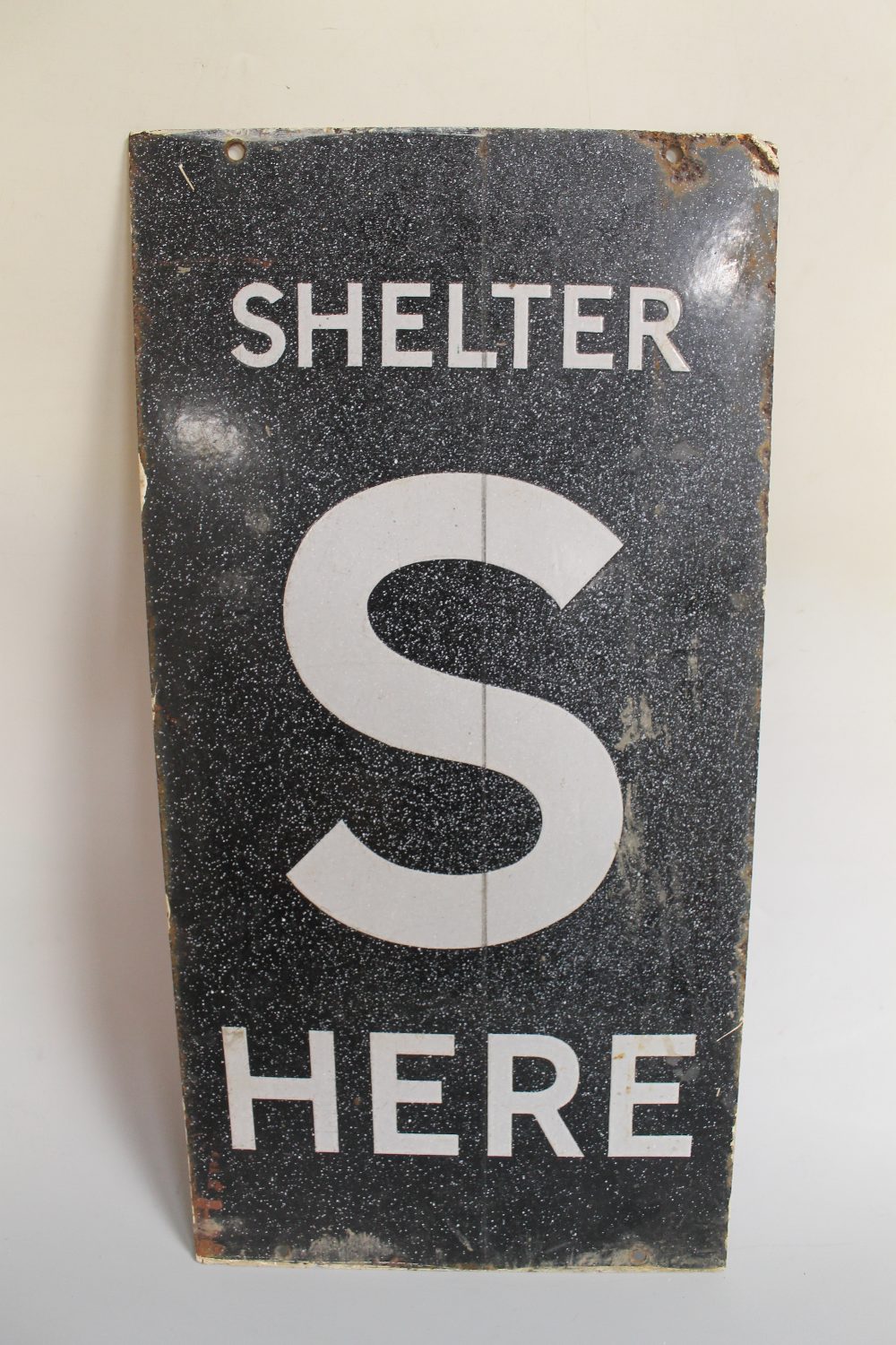 A WWII DOUBLE SIDED ENAMEL AIR RAID SHELTER SIGN, inscribed 'S Shelter Here' in black and white, - Image 2 of 3