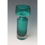 A WHITEFRIARS STYLE GREEN GLASS VASE, with bark effect body, H 25 cm Buyers - for shipping pricing