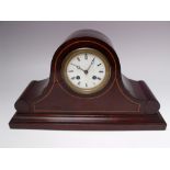 A VICTORIAN MAHOGANY CASED MANTEL CLOCK, enamel dial with Roman numerals, maker's mark to movement R