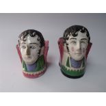 A MATCHED PAIR OF 19TH CENTURY SASH WINDOW RESTS, modelled as a gentleman's head and shoulders,