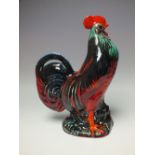 ANITA HARRIS STUDIO POTTERY LARGE COCKEREL FIGURE, painted with red, orange, blue and green