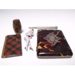 A COLLECTORS LOT - TO INCLUDE A TORTOISESHELL CARD CASE, with ornate white metal central cartouche -