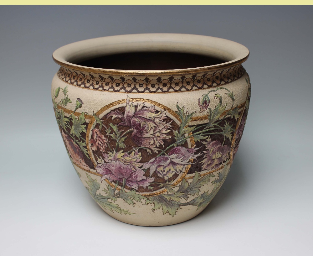 A 'MARY HELEN GOODYER' ART POTTERY JARDINIERE (PRODUCED BY CALVERT & LOVATT), of large