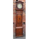 A 19TH CENTURY OAK LONGCASE CLOCK, converted with the smaller hood, housing a circular painted