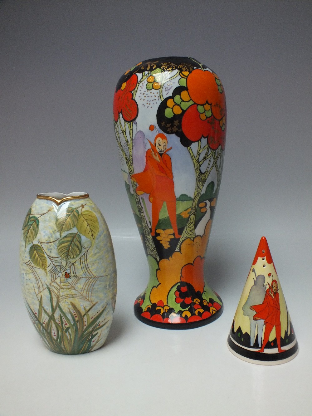 A RARE CARLTON WARE LUSTRE 'SPIDER WEB' TRIAL VASE, number 1 of 1, together with two pieces of