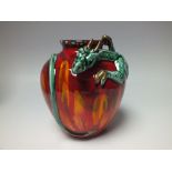 ANITA HARRIS STUDIO POTTERY 'TRIAL' DRAGON VASE, painted with red, orange, and green glazes, the