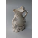 A 19TH CENTURY BLANC DE CHINE SMALL JUG, possibly Coalport, modelled with two mountain goats to