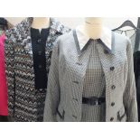 TWO VINTAGE 1970S HARDY AMIES LADIES TWO PIECE DRESS SUITS, comprising a houndstooth dress with
