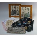 A VINTAGE FRENCH LADIES BEADED EVENING BAG, together with four vintage ties, a small selection of