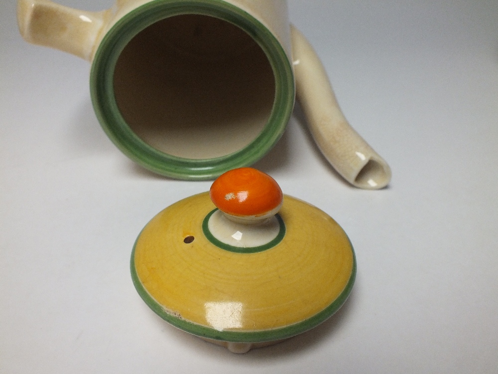 A CLARICE CLIFF 'CROCUS PATTERN' COFFEE POT, cream ground with hand painted decoration, painted - Image 3 of 3