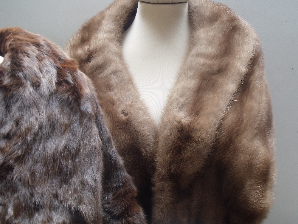 TWO VINTAGE REAL FUR STOLES, comprising a pastel mink fur stole, and a rich mahogany brown fur - Image 2 of 3