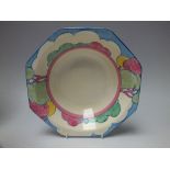 A CLARICE CLIFF 'PASTEL AUTUMN' OCTAGONAL BOWL, cream ground with hand painted banded decoration,