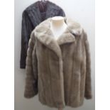 A VINTAGE LADIES 'ASTRAKA' FAUX FUR JACKET, together with a vintage mahogany brown real fur coat (2)