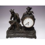 A 20TH CENTURY CAST METAL CLOCK WITH SEATED 'MERCURY' STATUE, the case impressed Gregoire to the