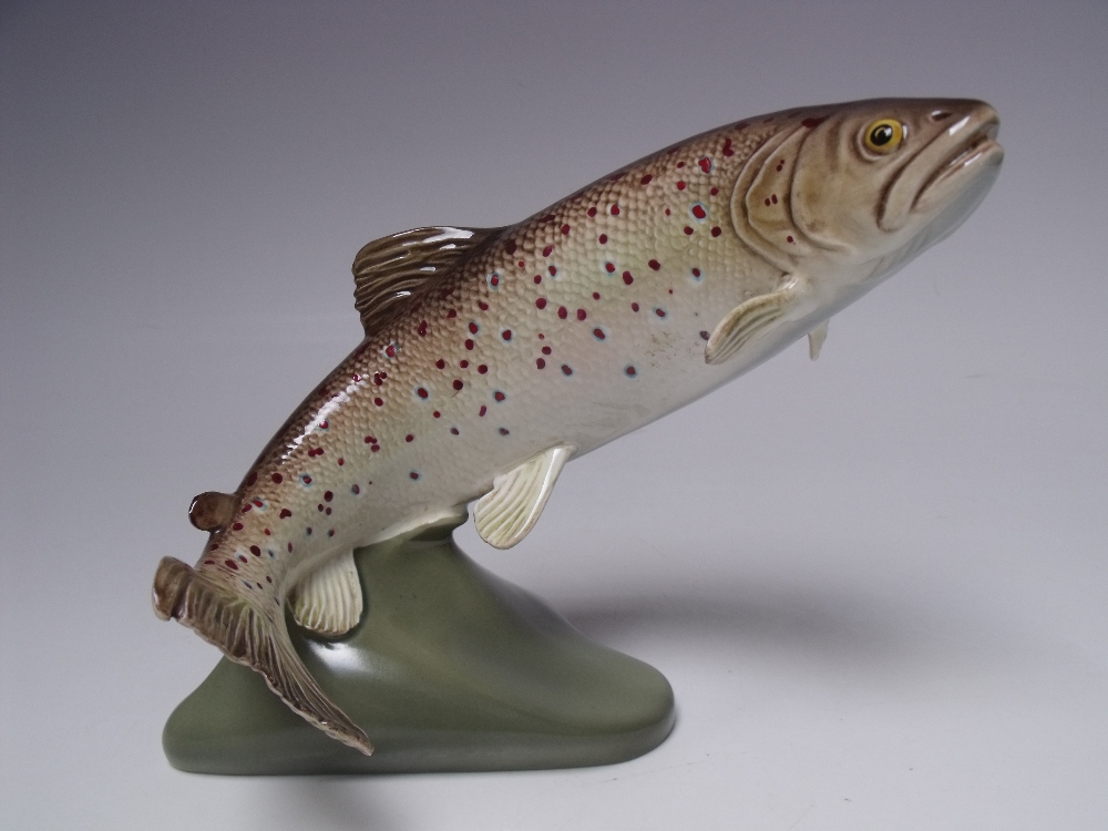 A BESWICK FIGURE OF A LEAPING TROUT - MODEL 2087, impressed and stamped marks to base, H 14.5 cm