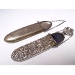 A HALLMARKED SILVER SPECTACLE CASE - BIRMINGHAM 1906, together with a white metal embossed spectacle