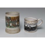 A SPODE 'DERBY' TANKARD, commemorating the 200th running of the Derby, H 10 cm, together with an