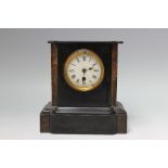 A VICTORIAN MAUSOLEUM MANTEL CLOCK, the enamel dial with Roman numerals, patterned marble inserts, H
