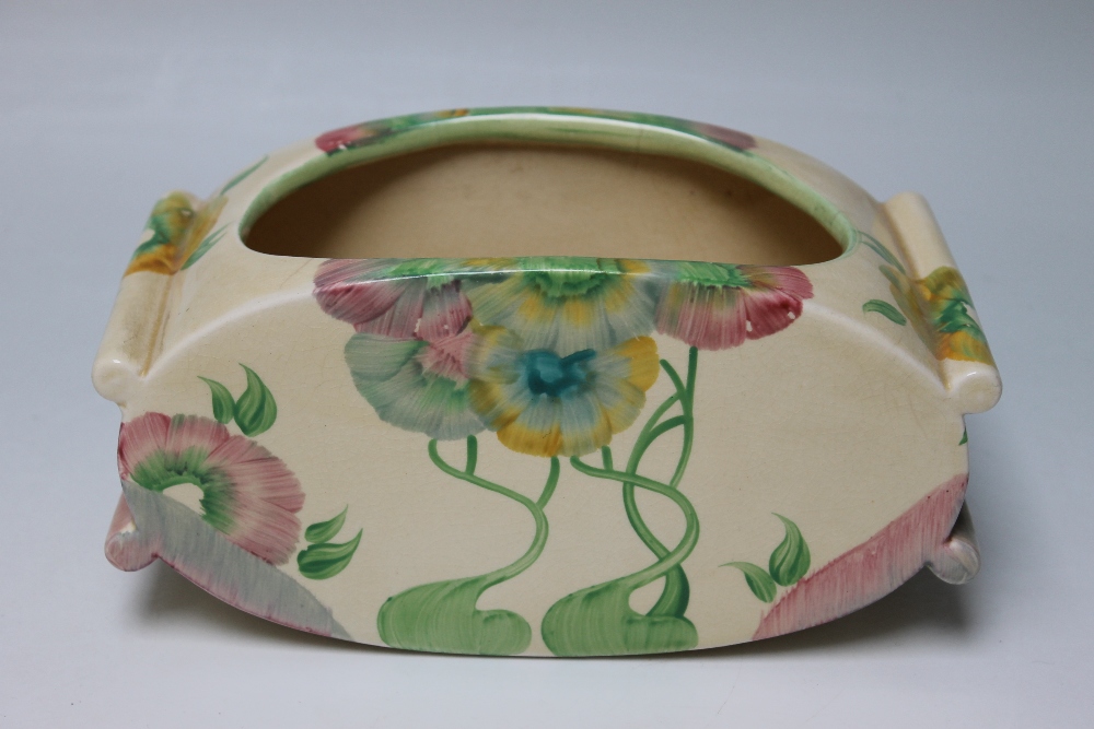 A CLARICE CLIFF OVAL PLANTER IN THE VISCARIA PATTERN, printed marks to the base, W 21.5 cm S/D