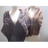 TWO VINTAGE REAL FUR STOLES, comprising a pastel mink fur stole, and a rich mahogany brown fur