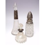 A HOBNAIL CUT GLASS SCENT BOTTLE WITH HALLMARKED SILVER MOUNTS - LONDON 1886, together with