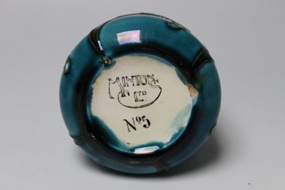 A MINTON LTD SECESSIONIST VASE No 5, turquoise ground with tubelined decoration, H 10.5 cm - Image 3 of 3