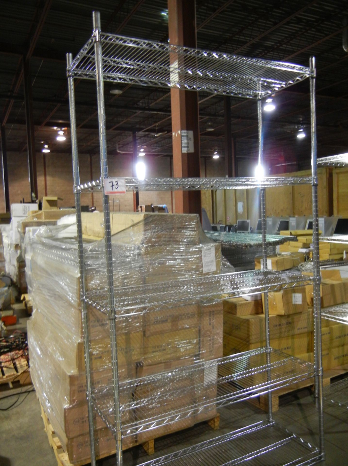 NSF SHELVING INC WIRE STORAGE RACK WITH (4) 14" X 48" SHELVES, 87" TALL (NEW IN BOX)