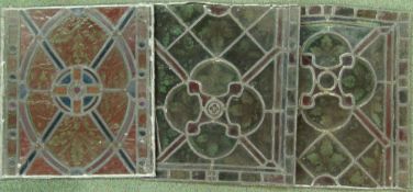 3 Bleiverglasungen des 19. Jhd.  transparentes und farbiges Glas in Blei gefasst, ornamental und