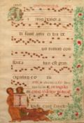 Missaleblatt mit Majuskel  17./18.Jhd.  auf Pergament , Text in Latein, unten eine Majuskel in Rot