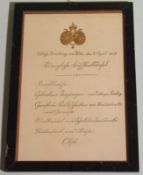 Speisekarte einer Königlichen Tafel Schloss Homburg 1917Frühstückstafel derer von Hessen Kassel,