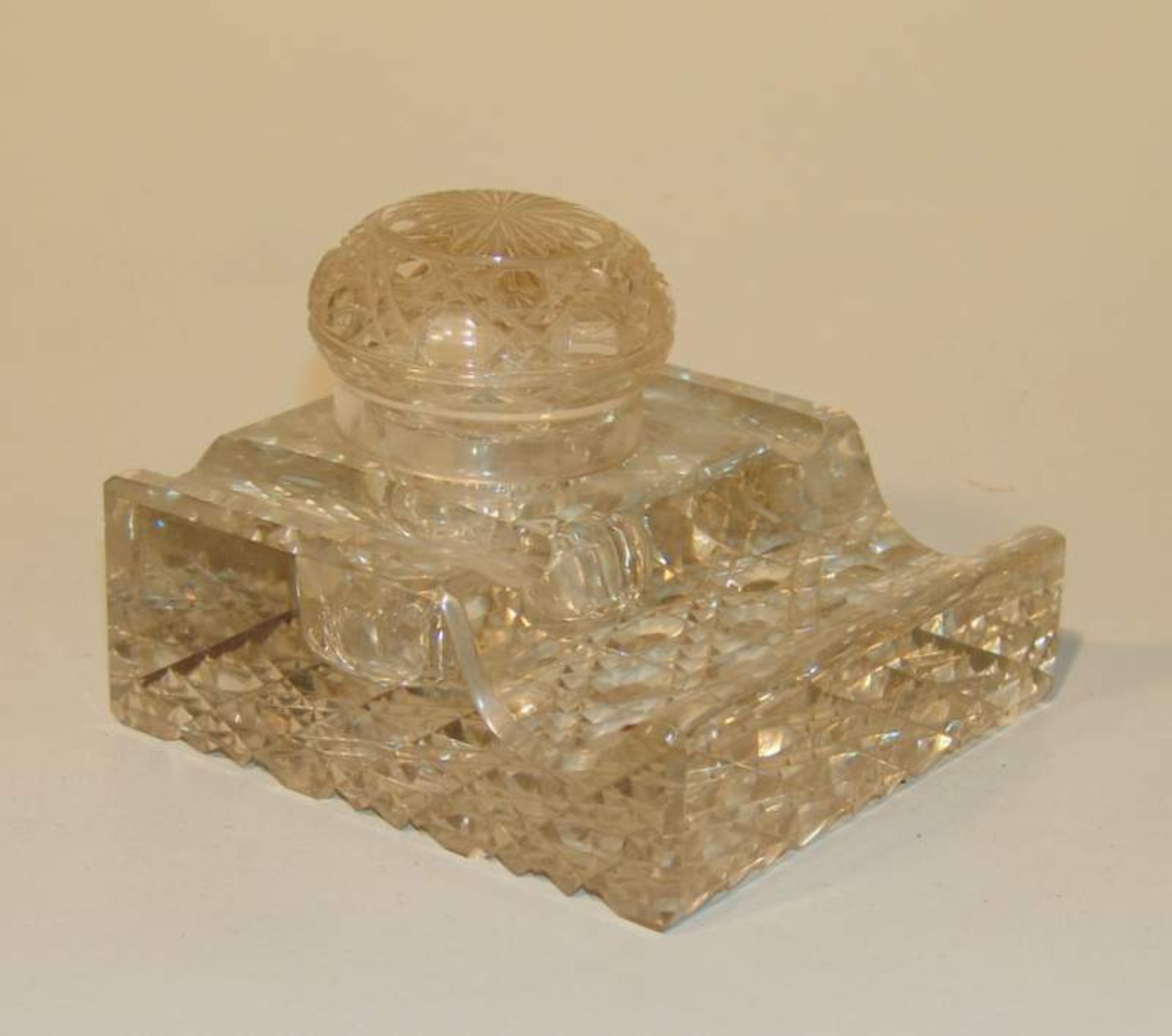 Schreibtischaufsatz, Kristallglas, um 1900transparentes Glas,Steinelschliff, auf quadratischer