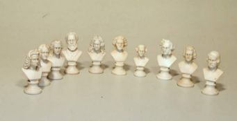 Sammlung von 10 Miniatur-Büsten, Komponisten u. Dichter, um 1900Bisquit-Porzellan, Miniatur-Büsten
